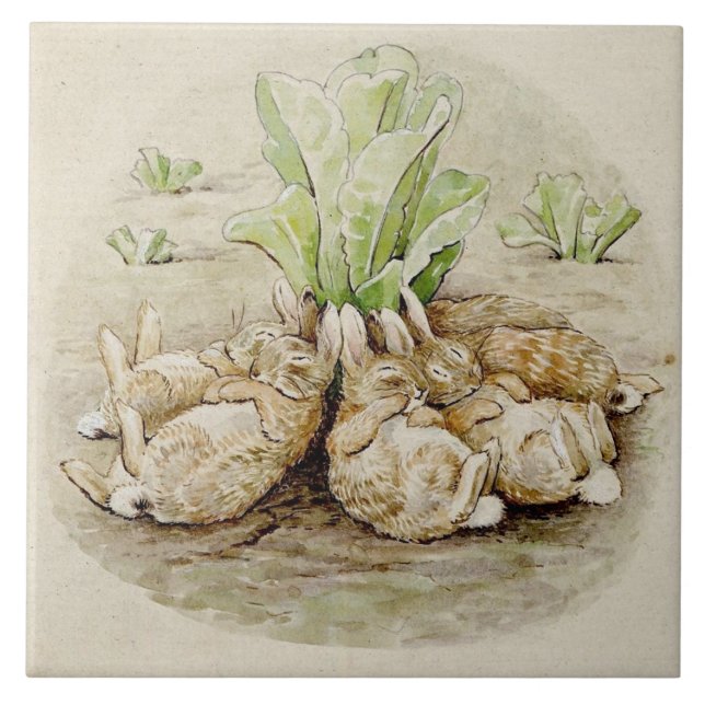 The Flopsy Bunnies Asleep (by Beatrix Potter) Tile (Front)