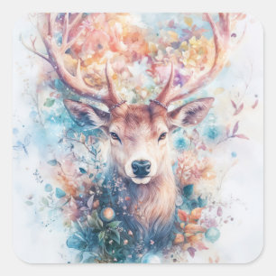 The Floral Majesty of a Gentle Deer Square Sticker