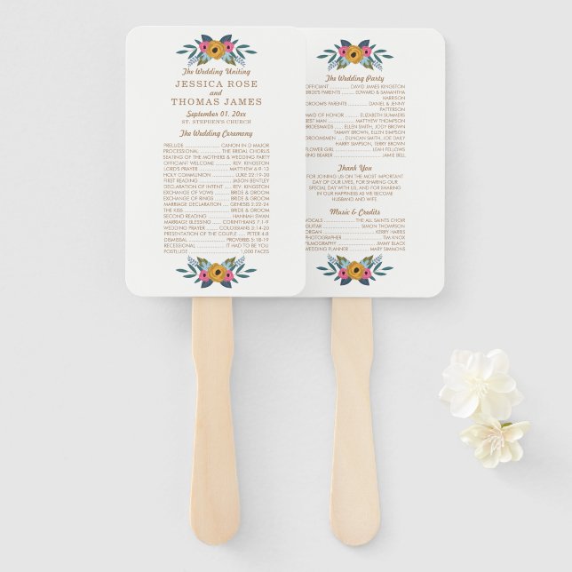 The Floral Wreath White Wedding Collection Hand Fan (Front and Back)