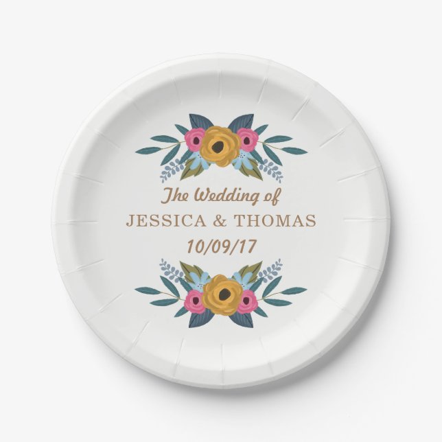 The Floral Wreath White Wedding Collection Paper Plate (Front)