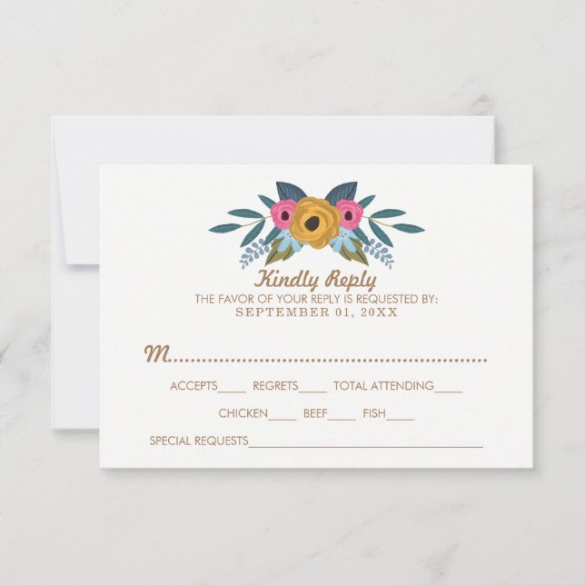 The Floral Wreath White Wedding Collection RSVP Card (Front)