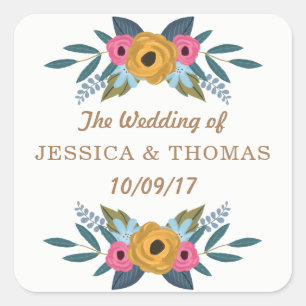 The Floral Wreath White Wedding Collection Square Sticker