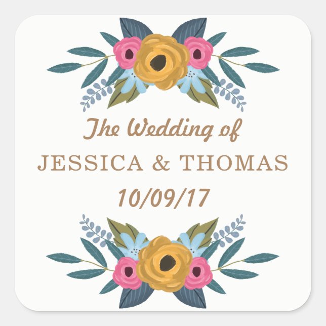 The Floral Wreath White Wedding Collection Square Sticker (Front)