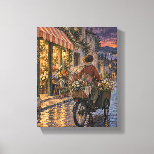 The Florist's Bicycle at Dusk - Storybook Street S Canvas Print