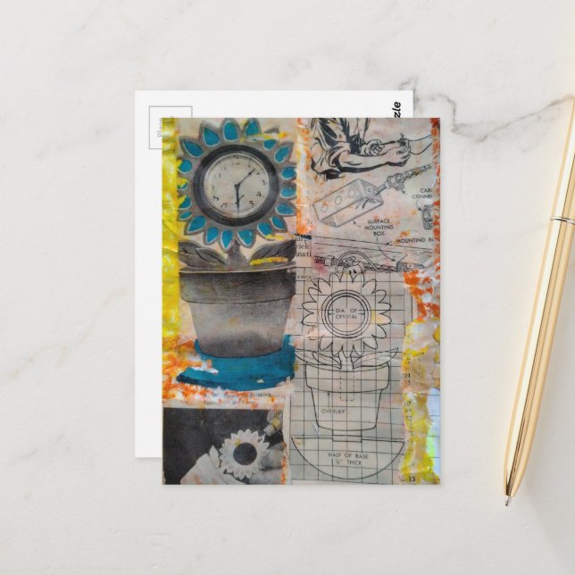 The Flower Clock Vintage Hobbies Collage Postcard (Front/Back In Situ)