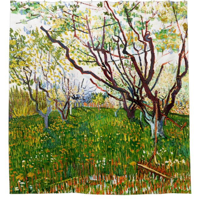 The Flowering Orchard (1888) by Vincent Van Gogh Shower Curtain (Front)