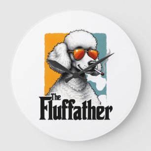 The Fluffather Poodle Vintage Funny Dog Mafia Vect Large Clock