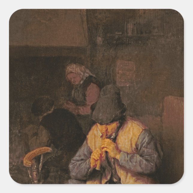 The Flute Player, 17th century Square Sticker (Front)