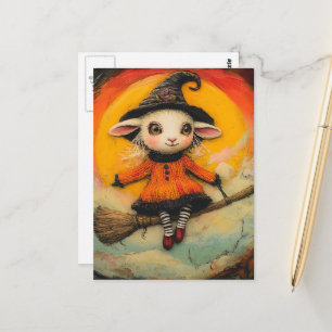 The flying adorable sheep witch postcard