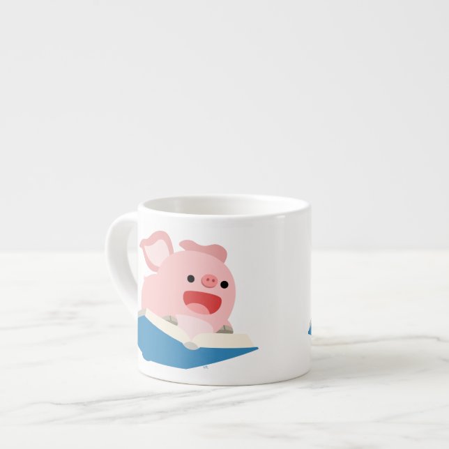 The Flying Book and Cartoon Pig Espresso Mug (Front Left)
