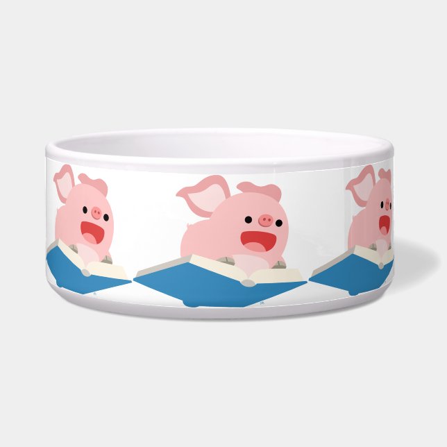 The Flying Book and Cartoon Pig Pet Bowl (Front)