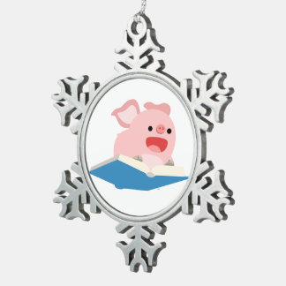 The Flying Book and Cartoon Pig Pewter Ornament