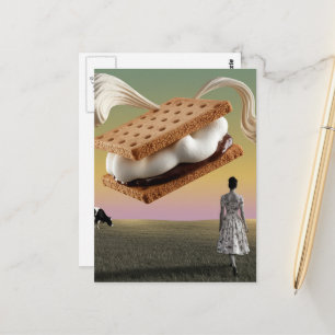 The flying chocolate marshmellow dessert treat postcard