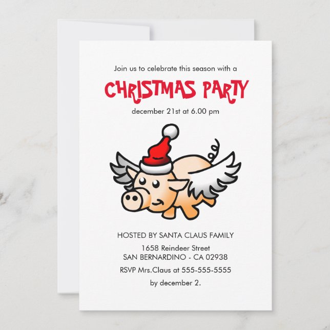 The Flying Christmas Pig Party Invitation (Front)