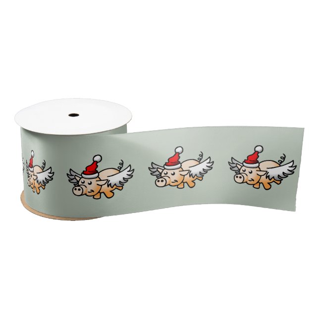 The Flying Christmas Pig Satin Ribbon (Spool)