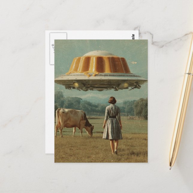 The flying flan UFO treat Postcard (Front/Back In Situ)