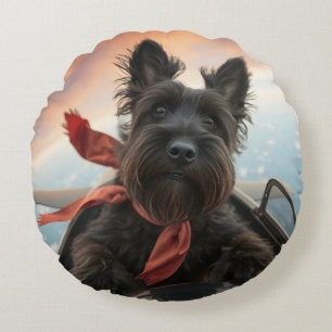 The Flying Scottish Terrier Dog Round Cushion