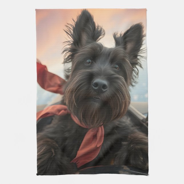 The Flying Scottish Terrier Dog Tea Towel (Vertical)