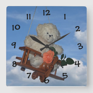 The Flying Teddy Bear Square Wall Clock