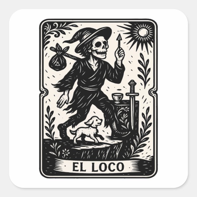 The Fool Tarot Card Art Print Square Sticker (Front)