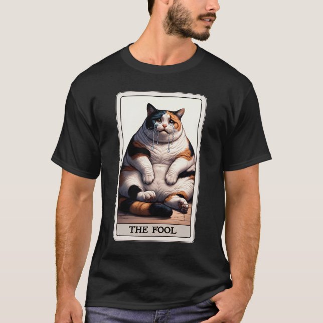 The Fool Tarot Card Sad Crying Cat Meme Kitten T-Shirt (Front)