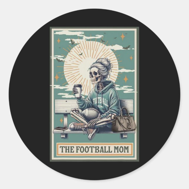 The Football Mum Skeleton Tarot Card Ballpark Mum  Classic Round Sticker (Front)