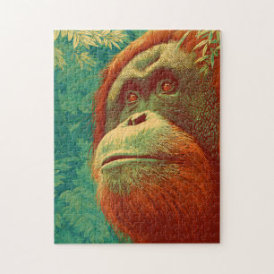 The Forest Dweller - Orangutan, Japanese art Jigsaw Puzzle