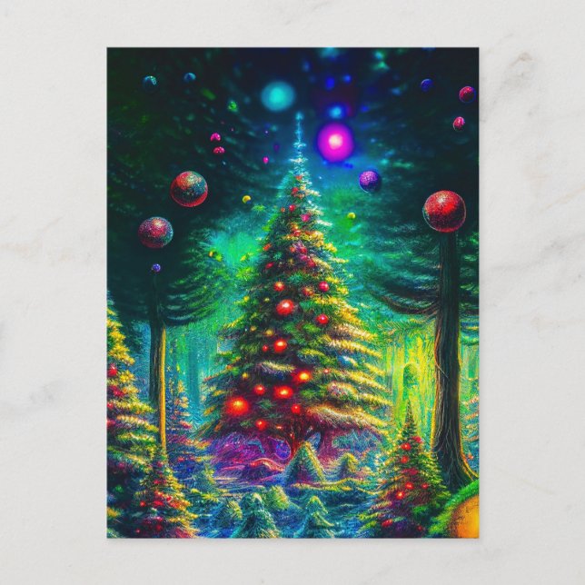 The Forest of Christmas Trees with Ornaments  Postcard (Front)