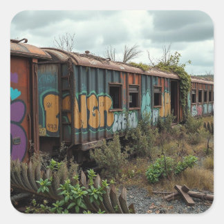 The Forgotten Railway – Abandoned Graffiti Train Square Sticker