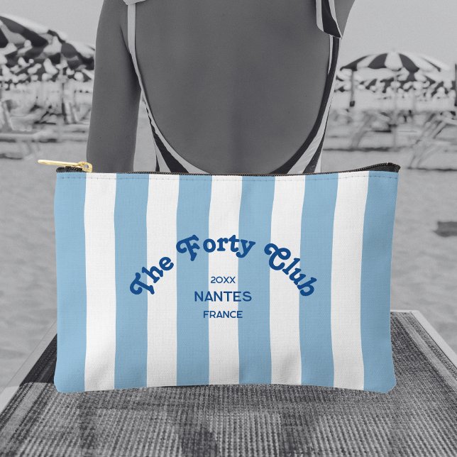 The Forty Club Blue Cabana Stripe 40th Birthday  Accessory Pouch (Creator Uploaded)