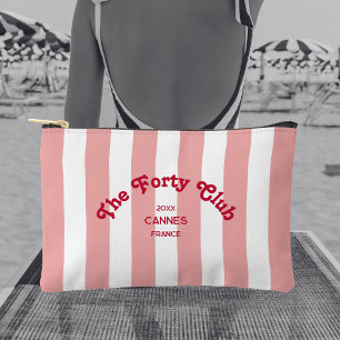 The Forty Club Pink Cabana Stripe 40th Birthday  Accessory Pouch