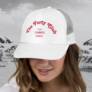 The Forty Club Retro Red Custom Crest White Trucker Hat
