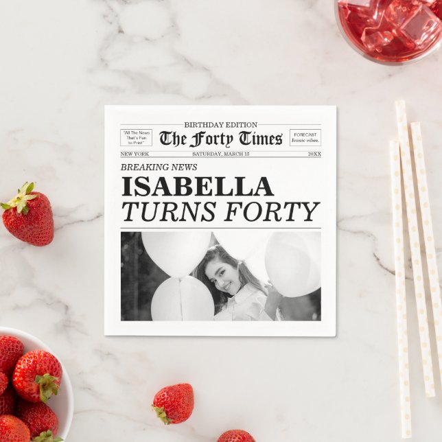 The Forty Times Newspaper 40th Birthday Napkin (Insitu)