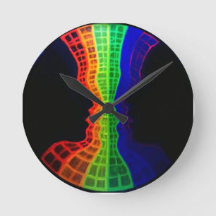 The fountain of love fluorescent colourful rainbow round clock