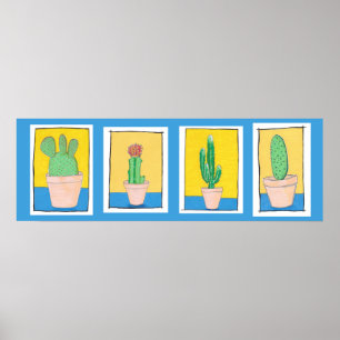 The four cacti. Simple modern art. Cactus drawing. Poster