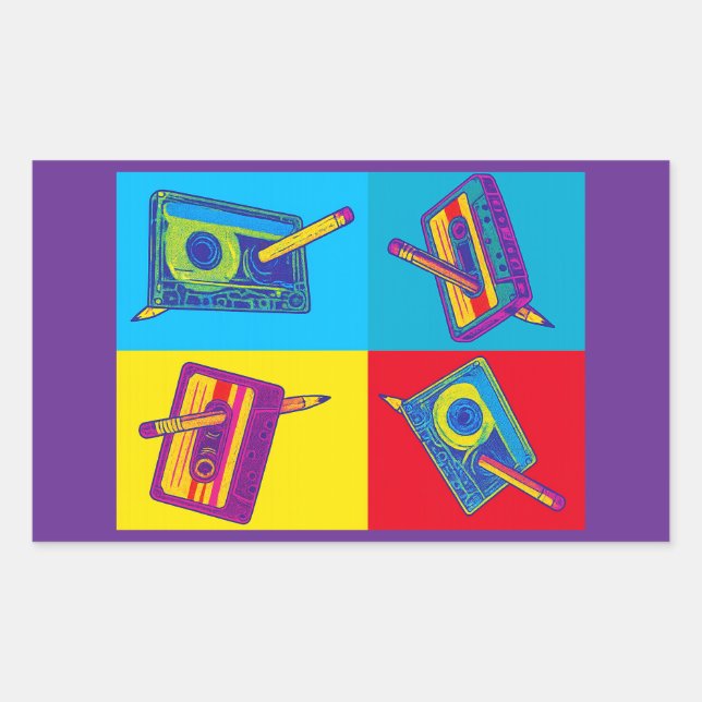 The Four Cassette Tapes 60s Meets 80s Pop Art Rectangular Sticker (Front)