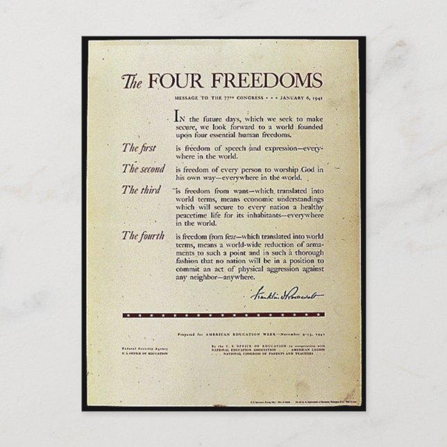 The Four Freedoms Postcard (Front)
