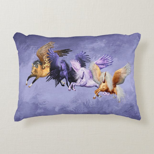 The Four Pegasi Flying Horses Pegasus Stallions Decorative Cushion (Front)
