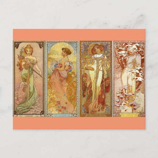 The Four Seasons Art Nouveau Postcard (Front)