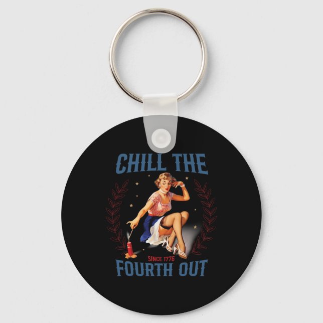 The Fourth Out Retro 4th Of July  Key Ring (Front)