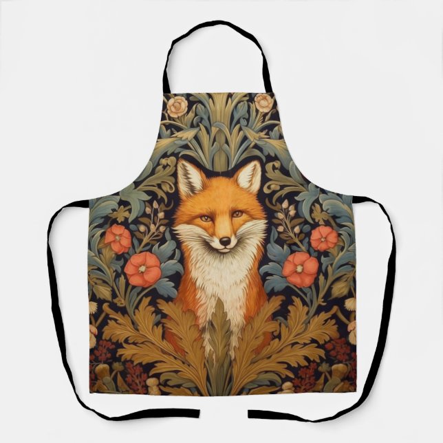 The fox and red flowers art nouveau style apron (Front)