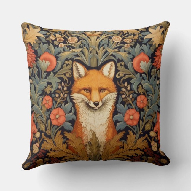 The fox and red flowers art nouveau style cushion (Back)