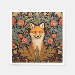The fox and red flowers art nouveau style napkin