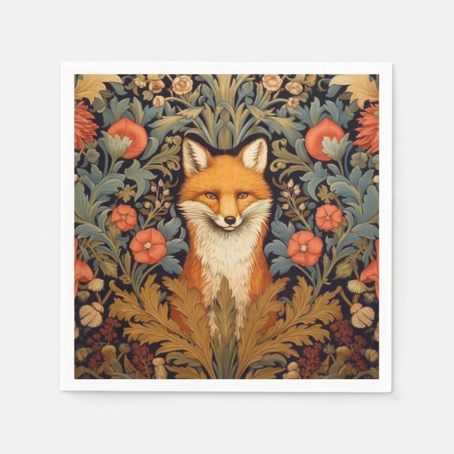 The fox and red flowers art nouveau style napkin (Front)