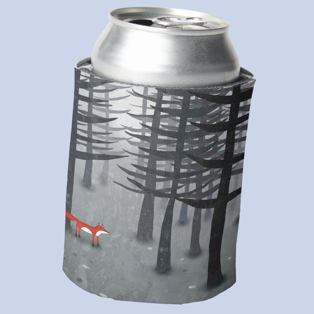 The Fox and the Forest Can Cooler (A fox in a forest fun moody can cooler)