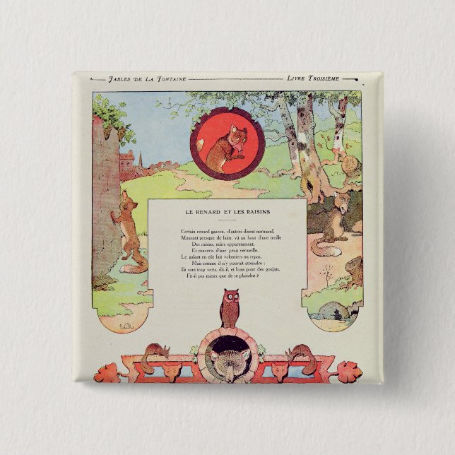 The fox and the grapes 15 cm square badge (Front)