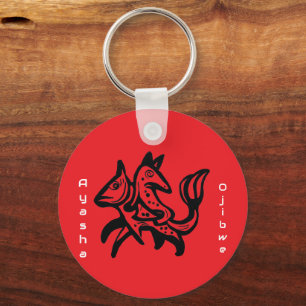 The Fox and The Trout   Native Wildlife Art Red Key Ring