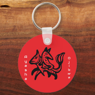 The Fox and The Trout | Native Wildlife Art Red Key Ring