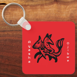 The Fox and The Trout | Native Wildlife Art Red Key Ring