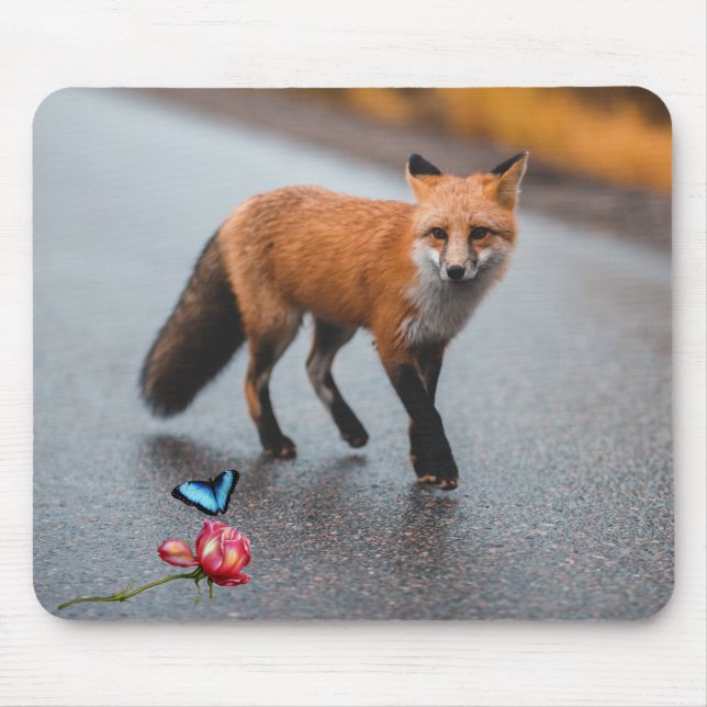The Fox the Rose & the Butterfly Mouse Mat (Front)